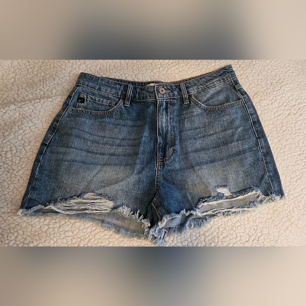 KanCan Distressed Medium Blue Denim Shorts
